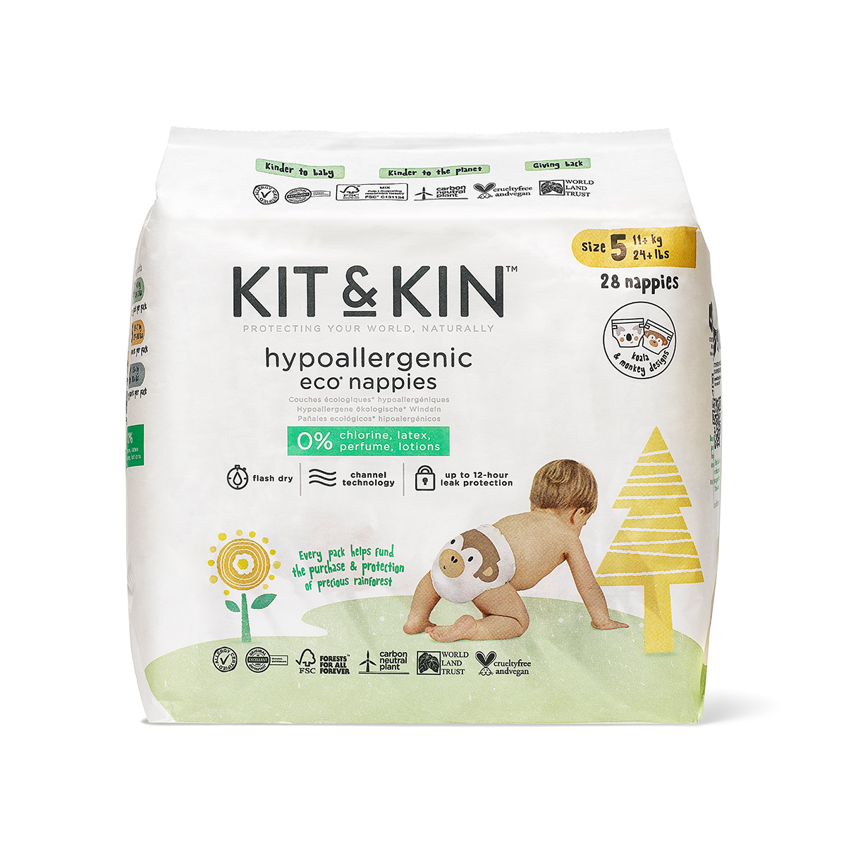 Kit & Kin Ekologiska Blöjor, Stl 5: 11+ kg (28 st)