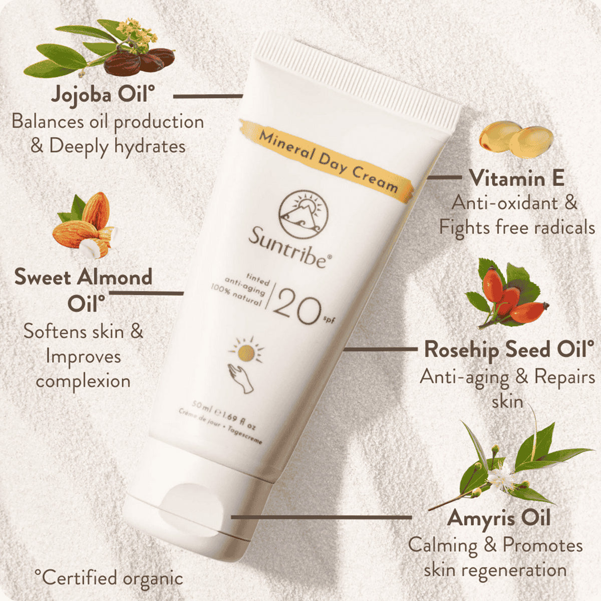 Suntribe dagcreme med naturlige mineraler SPF 20 tonet (40 ml)