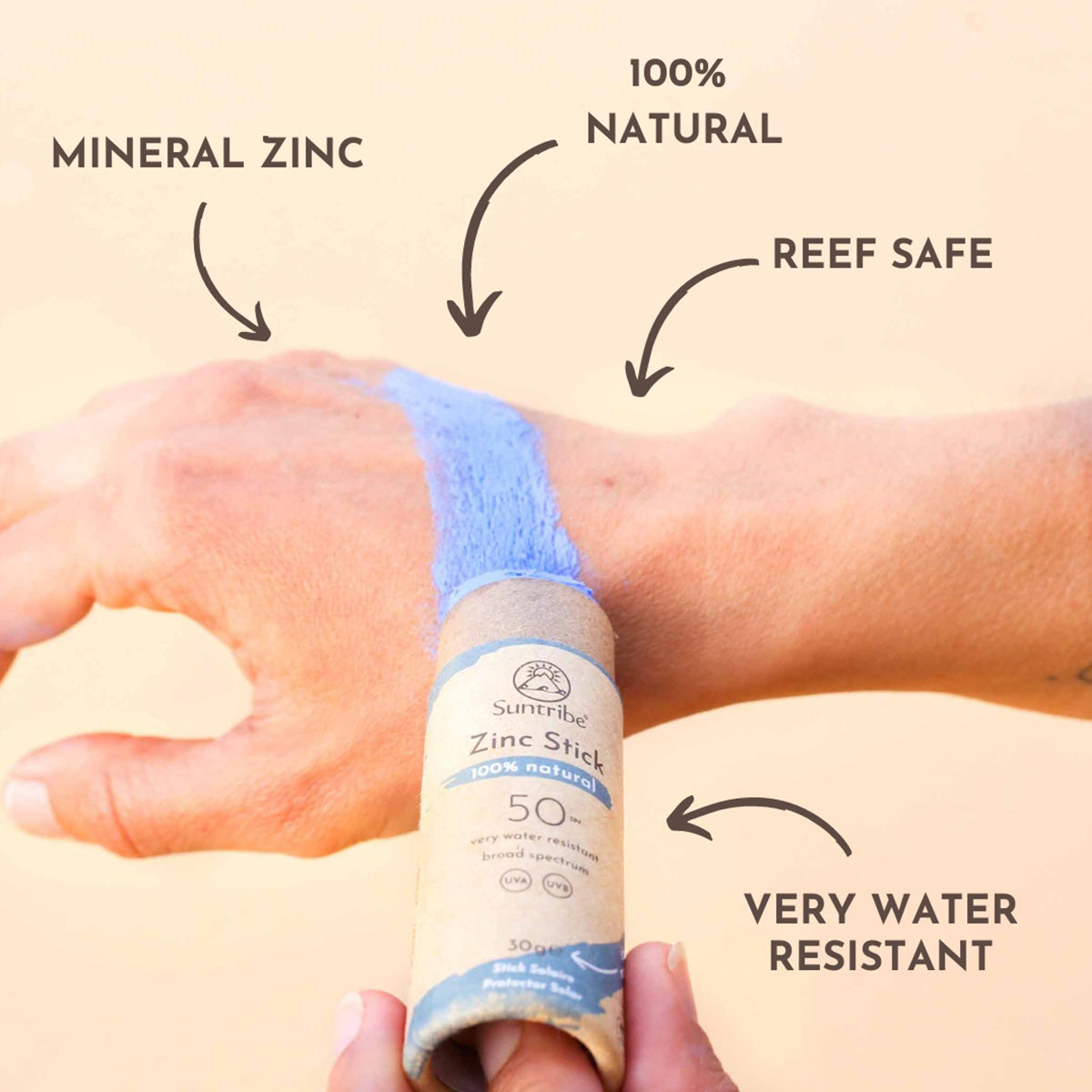 Suntribe zinkstav med naturlige mineraler SPF 50 (30 g), blå