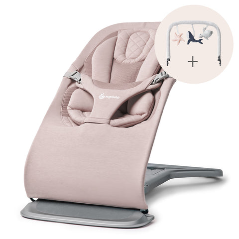 Ergobaby Evolve 3-i-1 vippestol Rosa med lekebue Lysegrå