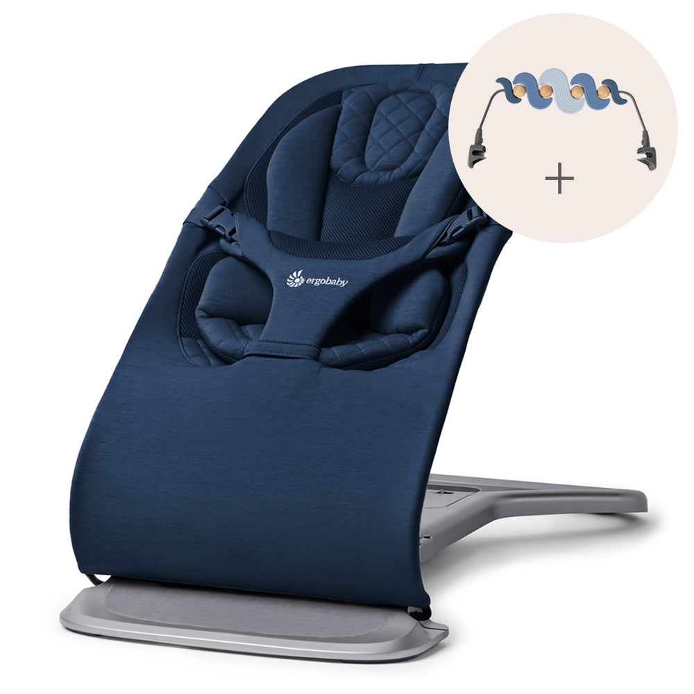 Ergobaby Evolve 3-i-1 skråstol Mørkeblå med legebøjle, Serene Swells (spar 599 kr)