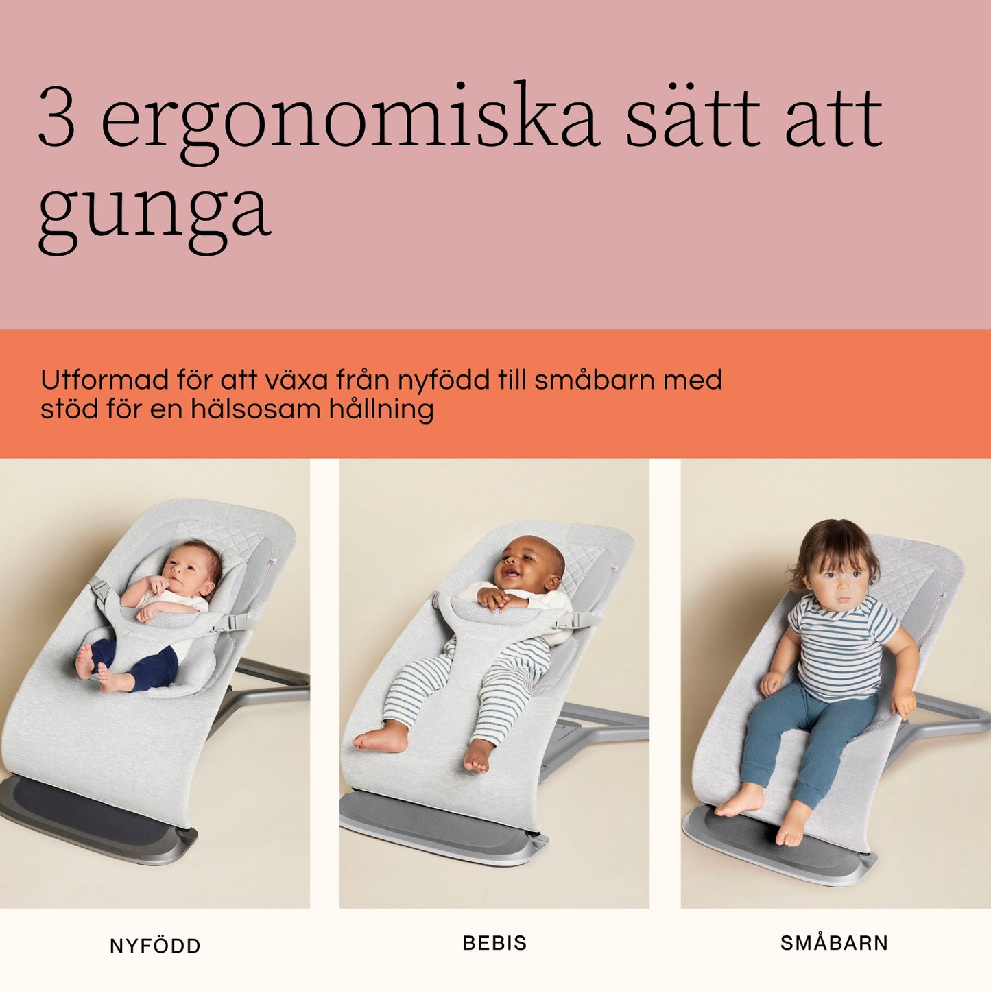 Ergobaby Evolve 3-i-1 Babysitter Mesh, lysegrå 