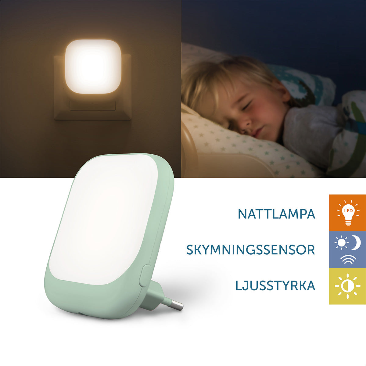 Zazu Nattlampa för uttag med skymningssensor, Blå