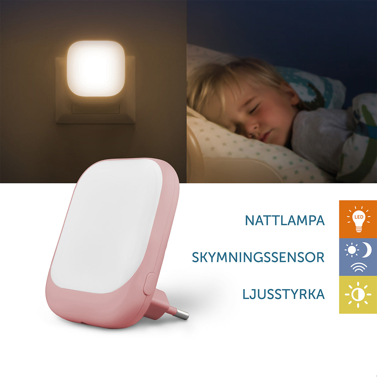 Zazu Nattlampa för uttag med skymningssensor, Rosa