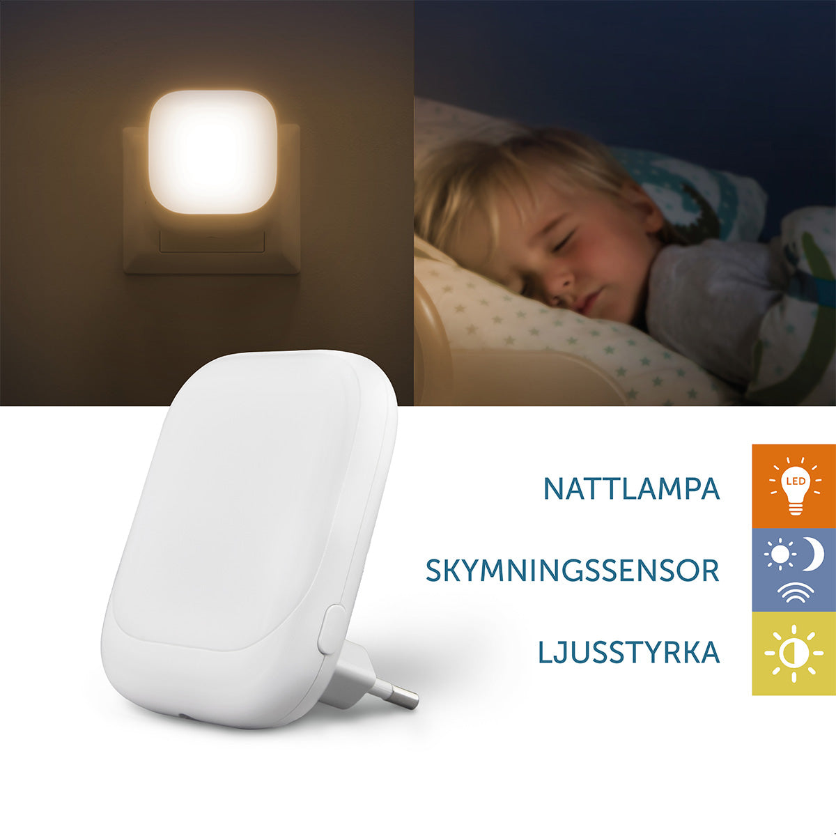 Zazu Nattlampa för uttag med skymningssensor, Vit